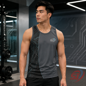 Technical Print <b>Men</b>’s Sports Tank Top Breathable Performance Training <b>Singlet</b> - Product Image 2