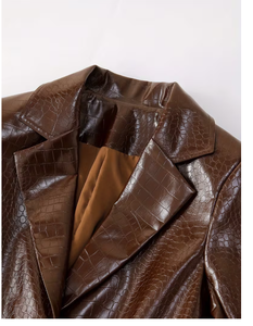 Leather <b>Jacket</b> Crocodile Embossed Turn-down Collar Single Button Regular Fit <b>Smart</b> Casual Autumn Wear modern leather <b>jacket</b> - Product Image 6