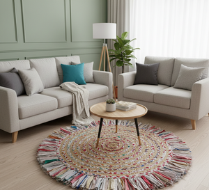 Tapis en jute et tissus multiples tressés à la main, motif floral moderne, léger, tissage plat, réversible, lavable, antidérapant, fin, pour voyage et pique-nique - Product Image 3