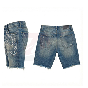 Fabricante Mayorista de Shorts de Mezclilla Lavada para Hombre con Pedrería, Shorts de Jean de Algodón Pesado, Moda Urbana, Producción Privada Personalizada - Product Image 4