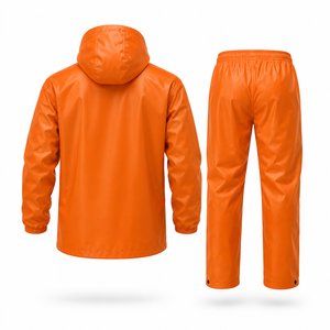 ชุดกันฝน PVC สีส้มแบบกำหนดเอง พร้อมฮู้ด เสื้อกันฝนและกางเกงกันลมอย่างดี สำหรับกิจกรรมกลางแจ้ง ตกปลา เดินป่า ทำงานกลางฝน - Product Image 3