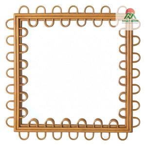 Mid-Century Style <b>Square</b> Rattan and Bamboo <b>Mirror</b> with Scalloped Edge - Product Image 1