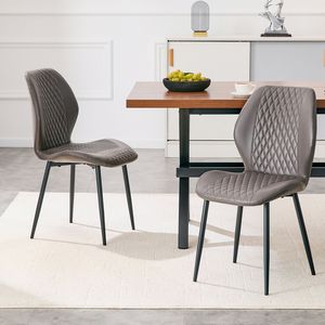 Ensemble de 4 chaises modernes de luxe en PU matelassé effet diamant gris foncé avec pieds en métal noir pour salle à manger - Product Image 3