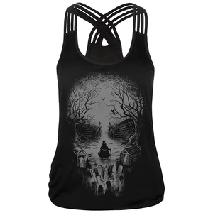 Custom Wholesale Women Gothic <b>Skull</b> Tank <b>Top</b> Criss Cross Strappy Sleeveless Vest Graphic Printed Punk Casual Summer <b>Tops</b> Outfits - Product Image 2