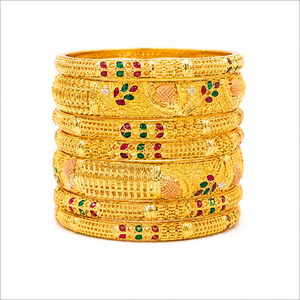 24K Gold Plated Alloy Bangles With <b>Ruby</b> And Emerald Stones Flower Pattern Women's Wedding Jewelry Classic Style - Product Image 3