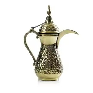 Pots à café Dallah arabes en métal doré poli, embossés, pour servir du thé, du lait, vaisselle de table, pot à café Dallah aux meilleurs prix - Product Image 1
