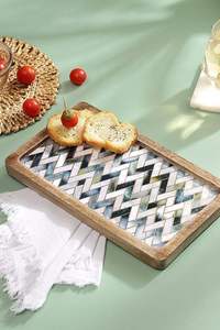 Bandejas de Servir Apilables de MDF Esmaltado con Impresión Personalizada, Juego de Bandejas de Madera Decorativas Modernas para Frutas, Diseño de Alfombra Persa, Cumpleaños - Product Image 2