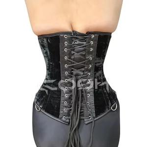 Corset sous-poitrine en velours noir de qualité supérieure avec baleines en acier et fermoirs avant argentés |   Fournisseur de Corsets de Mode Gothique - Product Image 6