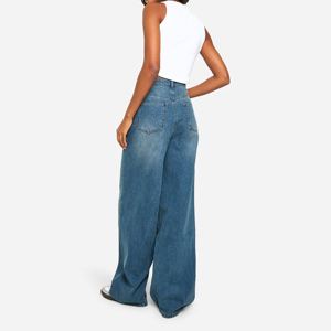 Jeans surdimensionnés pour femmes de haute qualité, sur mesure, dernier design, décontractés, en tissu uni, prix bas, vente en gros disponible - Product Image 4