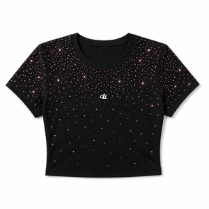 Trendy <b>Rhinestone</b> Women's Crop <b>Top</b> Customised Patterns Breathable women's shirt Crew Neck Cropped Short Sleeve Custom Logo OEM - Product Image 3