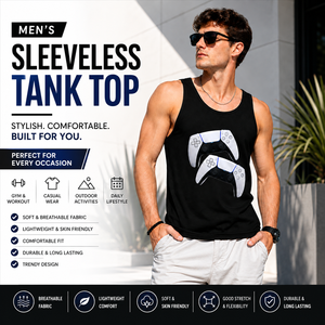 เสื้อกล้ามสีดำสำหรับผู้ชาย Cosh International พร้อมลายพิมพ์คอนโทรลเลอร์ PS5 สองตัวด้านหน้า สไตล์ลำลอง คอกลม แขนกุด - Product Image 6