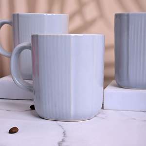 ชุดแก้วกาแฟเซรามิกเคลือบสีฟ้าใส 4 ใบ ใช้กับไมโครเวฟได้ เหมาะสำหรับกาแฟและนม - Product Image 2