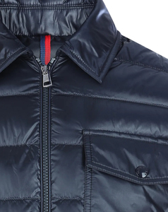 Men's Navy Blue <b>Puffer</b> <b>Jacket</b> <b>with</b> O-Neck Collar <b>Hooded</b> Front Pocket <b>Waterproof</b> & Eco-Friendly Winter Casual Style Regular Fit - Product Image 3