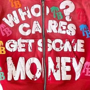 Sweat à capuche oversize à fermeture éclair avec strass, 100% coton molletonné, délavé à l'acide et imprimé en relief, épaules tombantes, pour l'hiver, style décontracté et tendance - Product Image 6