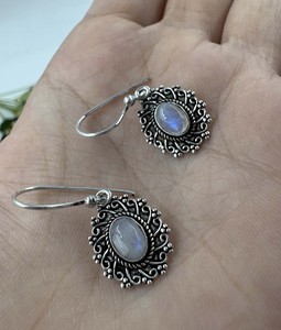 Classic <b>Hook</b> Style Brass Dangle <b>Earrings</b> 925 Silver Plated Moonstone <b>Earring</b> Fashion Statement Jewelry - Product Image 2