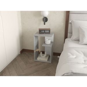 Table d'appoint de rangement ouverte en blanc et béton avec table de chevet en mélamine Vega - Product Image 1