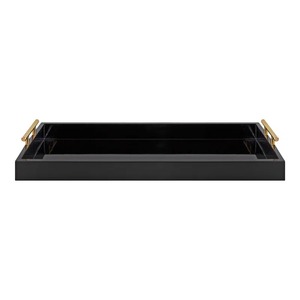 Modern Rectangle Metal Decorative <b>Tray</b> with Gold Handles <b>Black</b> Finish Single-piece Package - Product Image 3