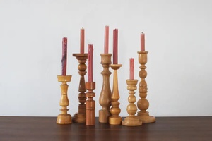 Rustic Eclectic Wooden Pillar <b>Candle</b> Stand <b>Set</b> Artisan Handcrafted Spindle Wood Candlesticks for Mantel & Table Decor - Product Image 2