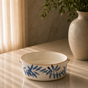 Premium Ceramic Baking Dish with Dual Handle Design Artistic Blue Floral Pattern for Stylish Oven to Table Serving - Product Image 1