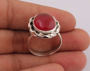 925 Silver Red Gemstone Party <b>Ring</b> Factory Direct Wholesale Natural Oval <b>Jade</b> Scalloped Frame Custom Jewelry Supplier - Product Image 2