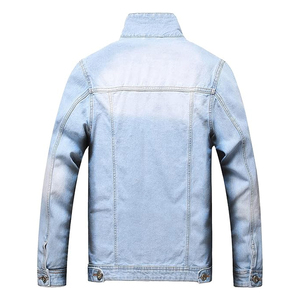Men's Light Blue <b>Denim</b> <b>Jacket</b> Regular Fit Button Fly Solid Color Casual Autumn Cotton Washable Topstitch - Product Image 2