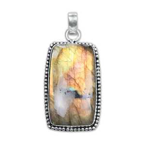 Colgante de Labradorita Vintage en Latón Plateado, Hecho a Mano, con Diseños Naturales Surtidos, Engaste de Bisel, Regalo Especial - Product Image 2