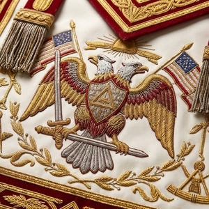 Delantal Masónico de Terciopelo Rojo de Lujo con Bordado Dorado de Águila de Dos Cabezas, Regalia Masónica con Borlas, Personalizado en 3D - Product Image 3