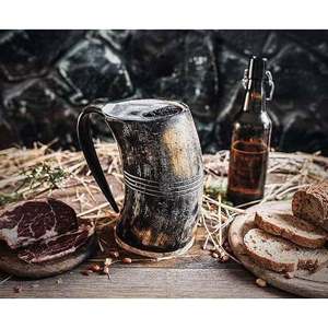 Wholesale Natural Buffalo Viking Drinking Horn Handmade Eco-Friendly Medieval Beer Mead Mug with Vintage Design Handle <b>Accessory</b> - Product Image 1