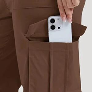 Pantalon large marron chocolat avec poche pour téléphone, style streetwear, vente en gros, sur mesure, pour femmes, commandes OEM en gros - Product Image 4
