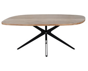 Mesa de Comedor de Madera de Acacia Industrial de Forma Orgánica con Patas Plegables de Metal Estilo Estrella, Ecológica, Duradera, para el Hogar, Cocina, Restaurante - Product Image 1