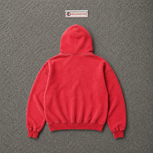 Sweat à capuche zippé rouge avec motif oiseau soleil sacré, coupe oversize, style streetwear vintage, imprimé vieilli, décontracté, unisexe, urbain, en promotion - Product Image 6