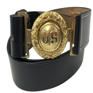 <b>Vintage</b> Genuine Leather <b>Belt</b> Round Buckle Black Strap Historical Style American Reproduction Union NCO Waist <b>Belts</b> - Product Image 1