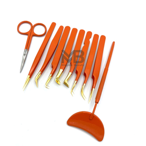 Ensemble de pinces à épiler professionnelles de qualité supérieure en acier inoxydable pour extensions de cils, rouge or, poignée diamant, outils de beauté faits à la main - Product Image 6