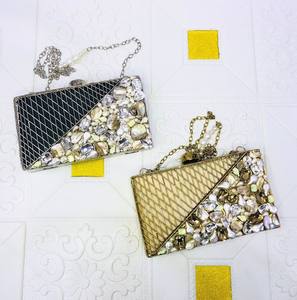 Women's Fashionable Evening Party Fusion Republik Crystal Square <b>Stone</b> MOP Clutch <b>Magnetic</b> Closure Chain Strap Polyester Lining - Product Image 1