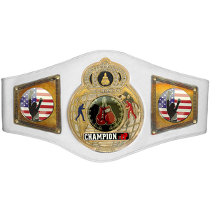 Cinturón de Campeonato de Cuero Blanco Premium con Placa 3D de Águila Personalizada para Lucha Libre, Jiu-Jitsu, Karate, Deportes, Premios, Diseño Dorado - Product Image 1