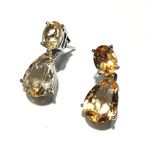 Natural Citrine <b>Drop</b> Gemstone Earrings, 925 Sterling Silver, Yellow Gemstone Jewelry Gift Birthday Earring - Product Image 1
