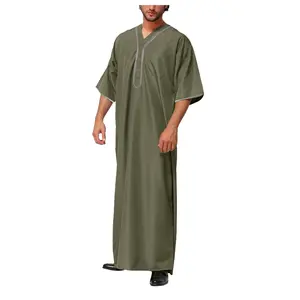 Túnica Árabe Musulmana para Hombre, Corte Regular, Mangas Largas, Cuello Alto, Transpirable, Largo hasta el Tobillo, Material de Algodón, Dubai, Eid, Ramadán - Product Image 1