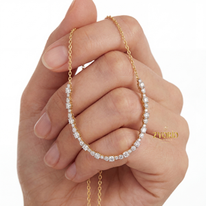 Collar de cadena de tenis con moissanita de corte redondo, plata de ley 925 chapada en oro, collar de tenis con diamantes para mujer y hombre, joyería de lujo - Product Image 1