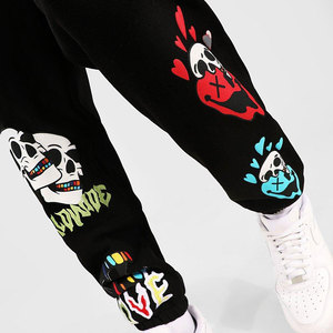 Conjunto Deportivo con Capucha y Estampado de Calavera Negra para Hombre, Manga Larga, Corte Regular, Estilo Urbano, Cintura Elástica de Algodón, Bolsillos Laterales, Otoño - Product Image 6