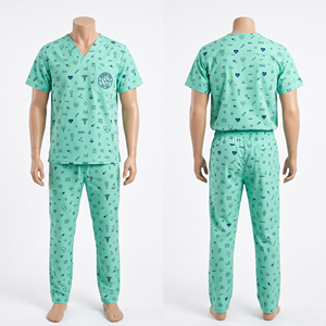 Ensemble de blouses médicales imprimées 170 GSM Premium 65 % polyester 35 % coton vert menthe avec logo personnalisé par transfert thermique - Product Image 1