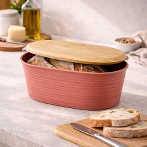 Boîte de rangement en métal contemporaine avec couvercle en bois naturel pour l'organisation du garde-manger et une présentation élégante sur le comptoir - Product Image 1