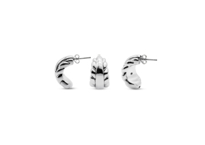 Chunky <b>Twisted</b> Rope C-<b>Shape</b> Stud Earrings with Plain Center Band - Product Image 1