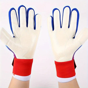 Gants de gardien de but de football personnalisés imprimés par sublimation, unisexes, antidérapants en silicone avec fermeture auto-agrippante, rouge, violet, bleu, blanc - Product Image 3