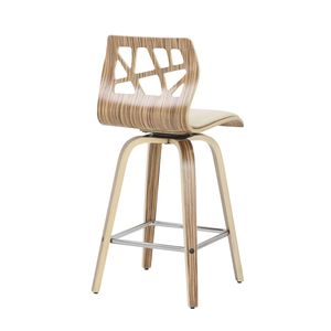 Ensemble de 2 tabourets de bar Folia Mid Century Modern en bois de zèbre et simili cuir crème - Product Image 4