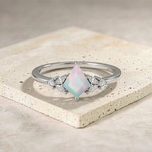 Ethiopian White <b>Opal</b> Kite Cut <b>Ring</b> 925 Sterling Silver Natural <b>Opal</b> Engagement <b>Ring</b> Minimalist October Gift - Product Image 5