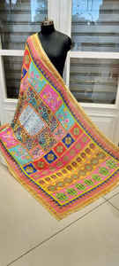 Nouveau Fantaisie À La Main Broderie Miroir Travail Pakistanais Soie Dupattas Bohème Broderie À La Main Coloré Dupattas Pour Les Femmes Vêtements - Product Image 5