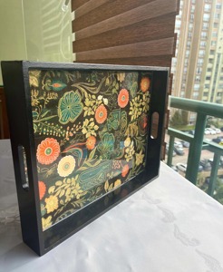 Panier de pique-nique en bois imprimé, plateau portable en bois imprimé pour le rangement des aliments et des boissons en extérieur, boîte de service en gros - Product Image 1