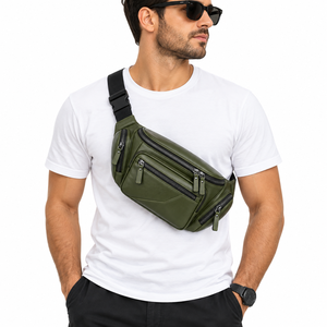 Sac banane en cuir personnalisé avec logo, unisexe, sac bandoulière, plusieurs compartiments zippés, ceinture réglable, sac banane de voyage et d'extérieur - Product Image 4