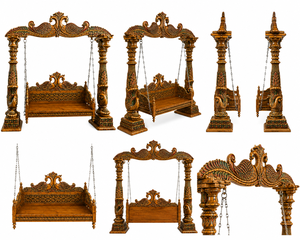 Ensemble de balançoires intérieures en bois style Rajwadi pour la décoration de la maison, balançoire en bois style Maharaja exclusive, balançoire style Mayur pour la décoration de la maison, USA - Product Image 6
