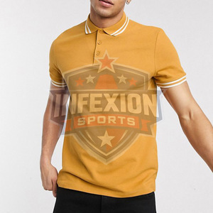 Polo en coton uni à manches courtes pour homme avec col boutonné, style décontracté, coupe classique, jaune - Product Image 2